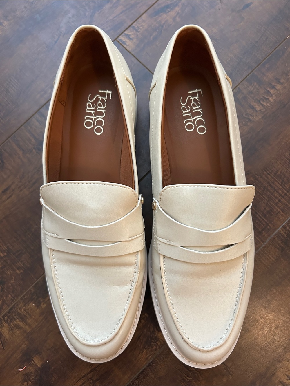 Franco Sarto Women’s Cream Leather Penny Loafers Slip-On